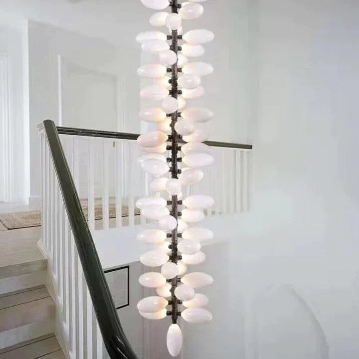 Nordic Art Long Magnolia alba Glass Ceiling Chandelier  for Staircase/Hallway/Entryway Light Fixture