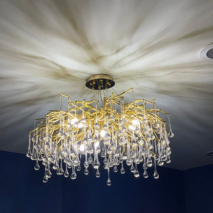 Stunning Tree Branch Crystal Chandelier with Clear Teardrop-shaped for Living/Dining Room