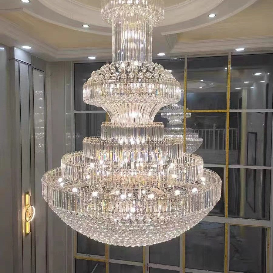 Modern Gold Foyer Extra Large Crystal Chandeliers Round Luxury Ceiling Light Fixture