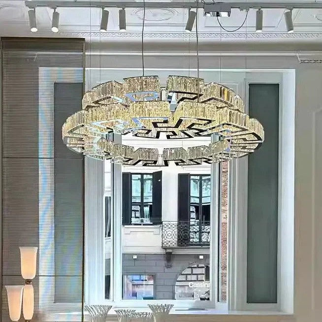 Modern Round Gear/Rectangular Mazes Crystal Chandelier