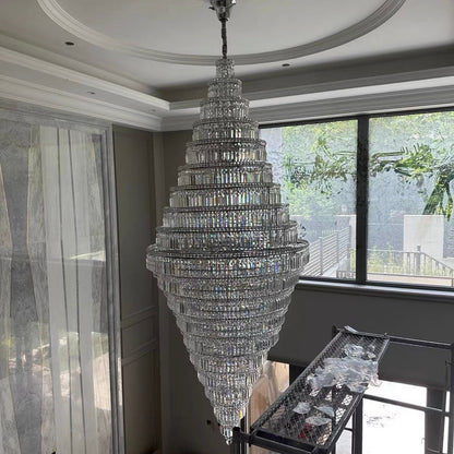 Chrome Extra Large Crystal Chandelier for Foyer Staircase Living Room Entrance Ceiling Light Fixture In Silver