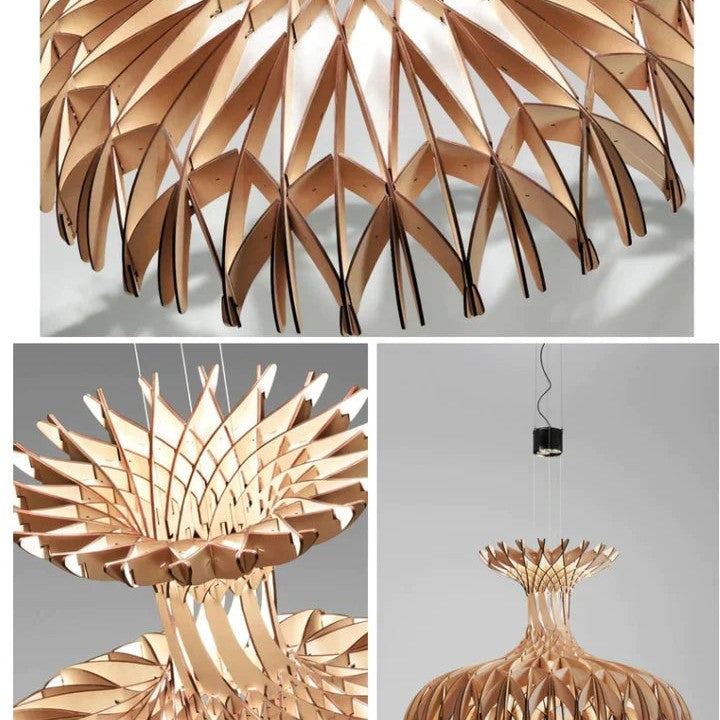 Art Oriental Tone Hand-made Wood Dome Pendant Chandelier for Living/Dining Room