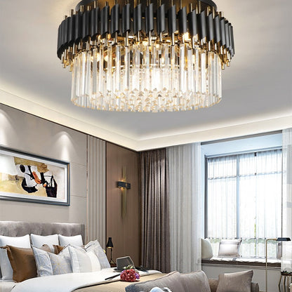 Deniselamp® Glacia Grand Black Modern Crystal Flush Mount Chandelier