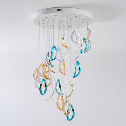 Galaxy Aqua Ripple Glass Meteor Shower Crystal Spiral Chandelier