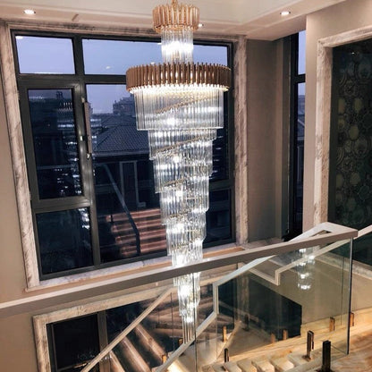 Classic Large Multi-layered Spiral Crystal Chandelier for Foyer/ Staircase