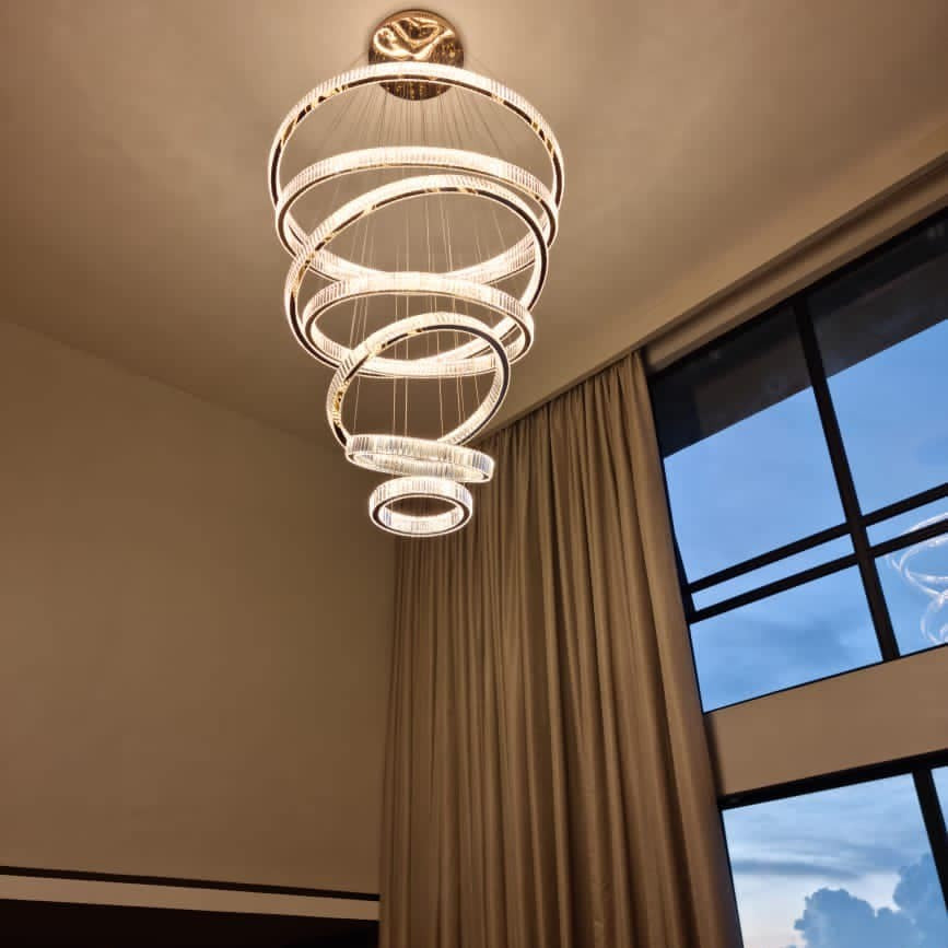 Modern Front Entryway Chandelier 5/6/7 Rings Crystal Gold/ Chrome Finish Ceiling Lamp