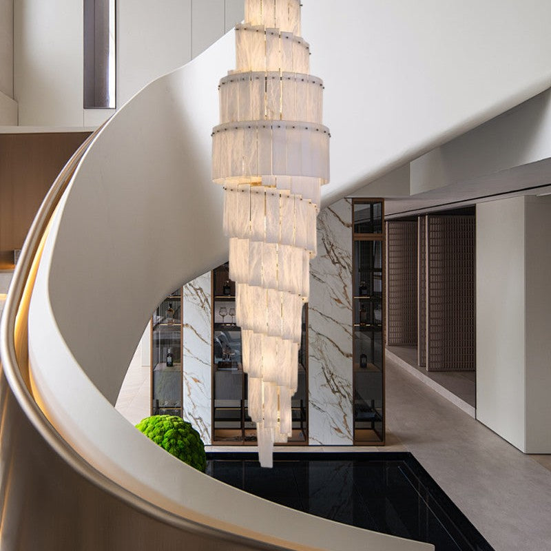 Stairwell Luxury Modern LED High Ceiling Large Alabaster Chandelier