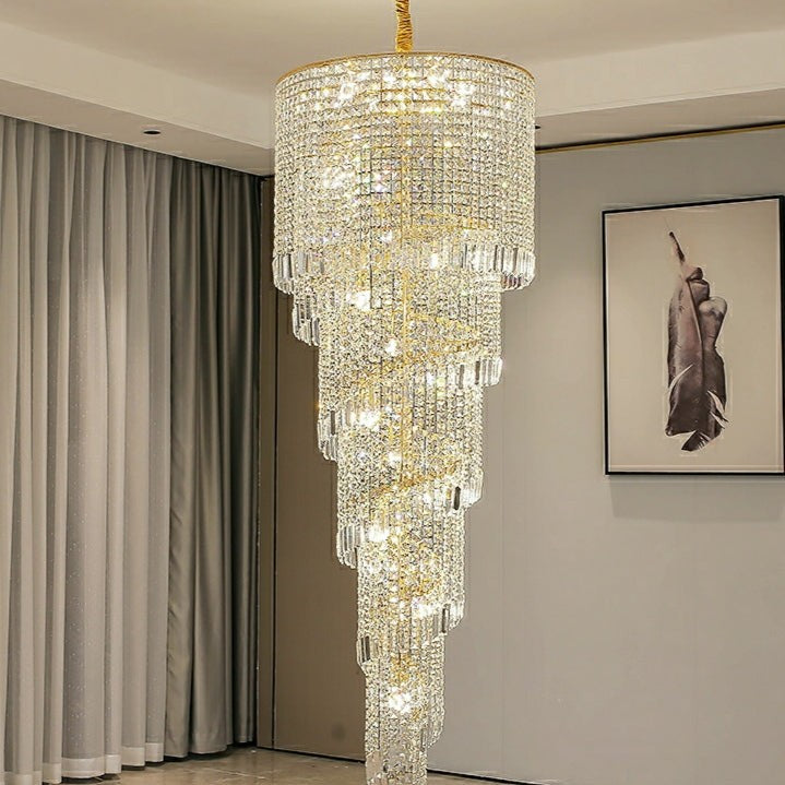 Elegant Foyer Hall Chandelier Long Crystal Ceiling Light Fixture For Living Room Entryway Staircase