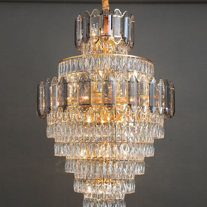 Large Staircase Crystal Chandelier Living Room Ceiling Light Fixture For Hotel Entrance In Gold Finish