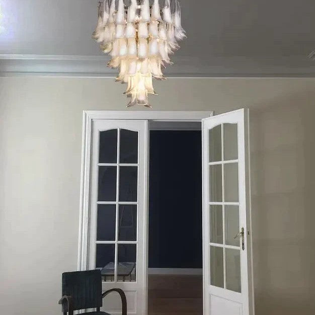 Modern Art 5/6-Tier Traditional Italian Mid-Century Petal Glass Chandelier
