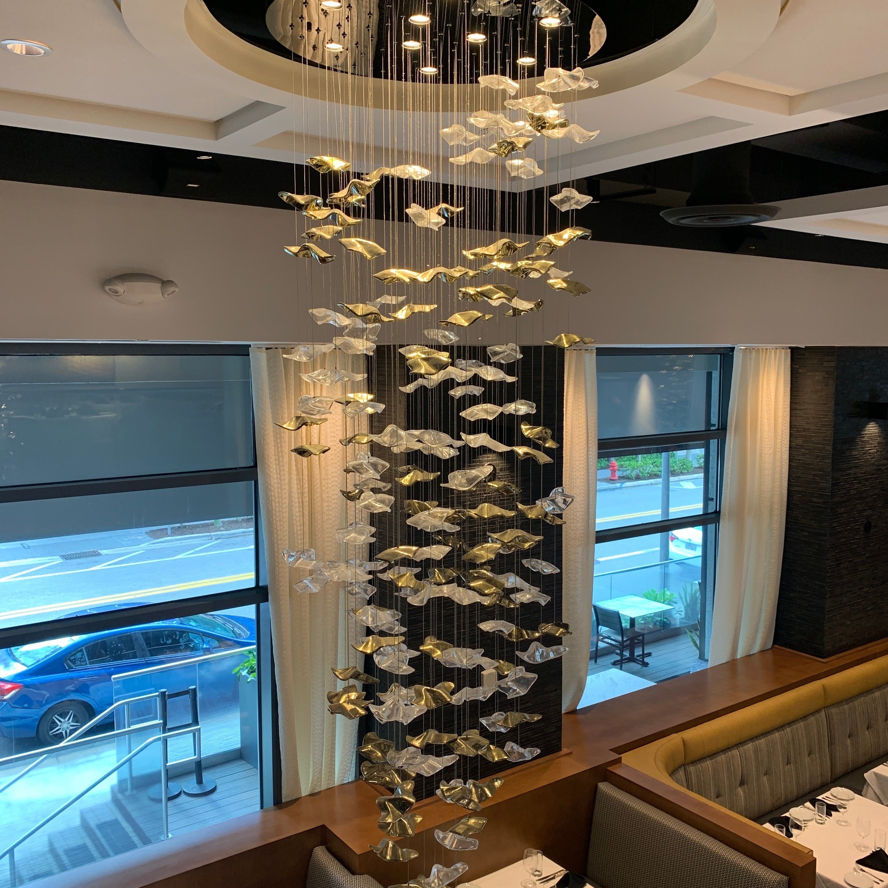 Calliope Coastal Sands Wave Glass Chandelier, Artisic Handmade Glass Chandelier
