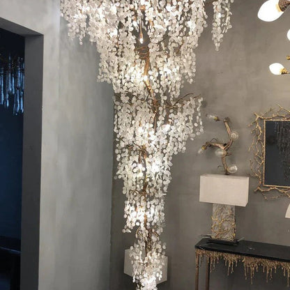 Modern Unique Artistic Flower Brass Branch Semi-flush Mount Chandelier for Living Room/ Hallway/ Entryway/ Staircase