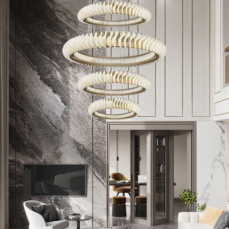 Extra Large Round Acrylic and Stainless Steel Multi-Layer Chandelier for High Ceilings