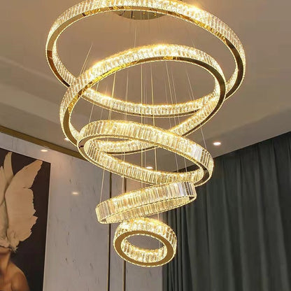 Modern Front Entryway Chandelier 5/6/7 Rings Crystal Gold/ Chrome Finish Ceiling Lamp