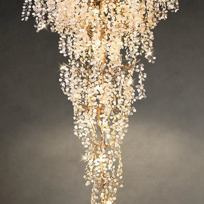 Modern Unique Artistic Flower Brass Branch Semi-flush Mount Chandelier for Living Room/ Hallway/ Entryway/ Staircase