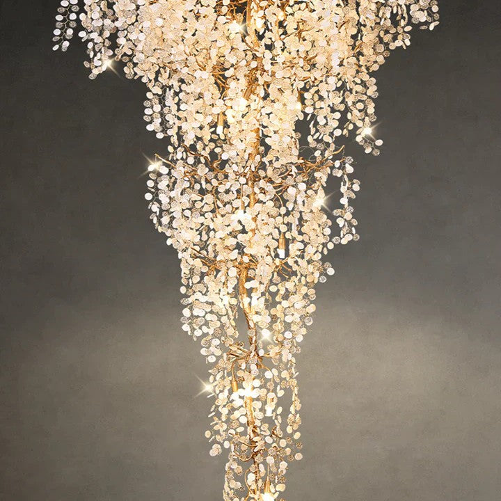 Modern Unique Artistic Flower Brass Branch Semi-flush Mount Chandelier for Living Room/ Hallway/ Entryway/ Staircase