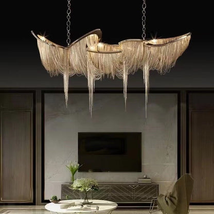 Luxury Tassel Linear Art Crystal Chandelier Italian Gold/Sliver Ceiling Dining Table Light Fixture