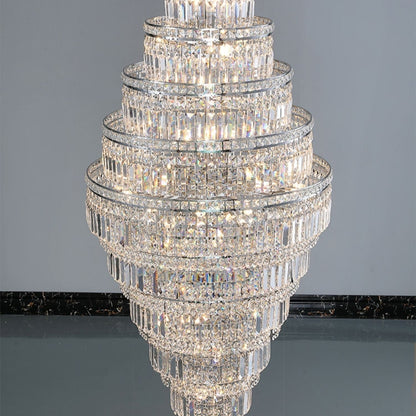 Chrome Extra Large Crystal Chandelier for Foyer Staircase Living Room Entrance Ceiling Light Fixture In Silver