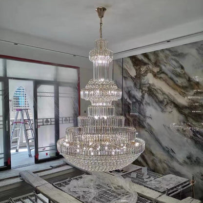 Modern Gold Foyer Extra Large Crystal Chandeliers Round Luxury Ceiling Light Fixture