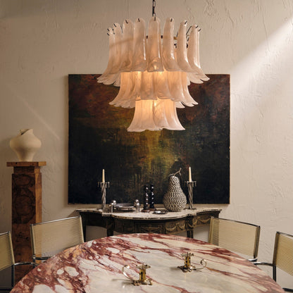 Lonso Taupe Mid-Century Brass & Glass Chandelier – Vintage Glam