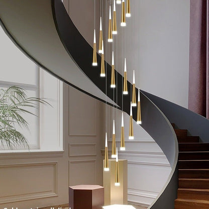 Denise Golden/Black LED Hanging Meteor Rain Staircase Chandelier