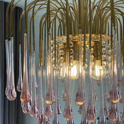 Vintage – Murano Teardrops Chandelier – 70s – Pink prisms