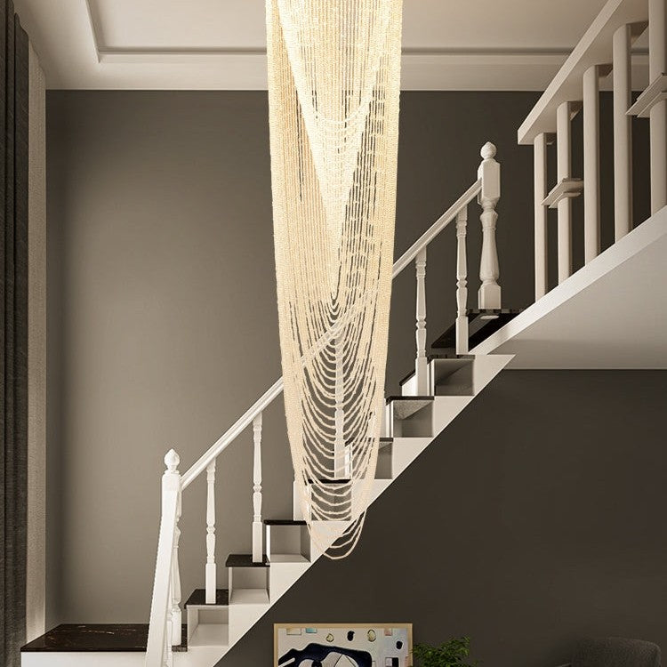 Extra Large Affordable Luxury Tiered Tassel Watefall Crystal Chandelier for Spiral Staircase/Villa/Hotel Lobby/Foyer