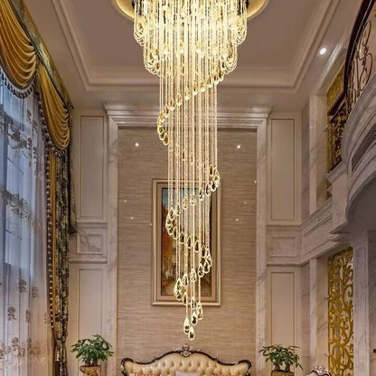 Oversized Modern Cascade Spiral Crystal Staircase Chandelier For Duplex Building