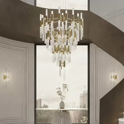 Post-modern Simple Light Luxury 3-Tier Round Glass Tubes Chandelier