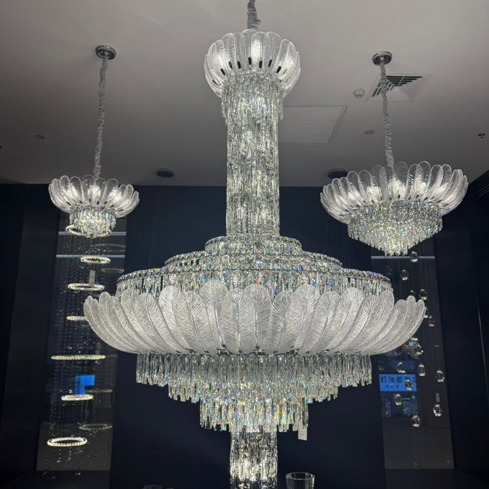 Extra Large Glass Petals Crystal Chandelier for High-ceiling