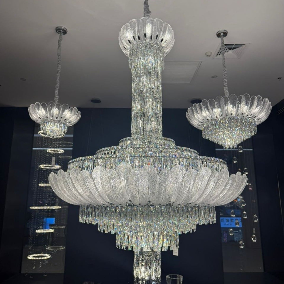 Extra Large Glass Petals Crystal Chandelier for High-ceiling