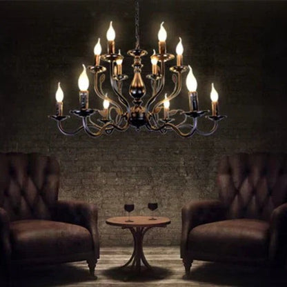 Multi Layer Iron Chandelier with Electronic Candles in Vintage Country Style for Living Room Cafe and Study