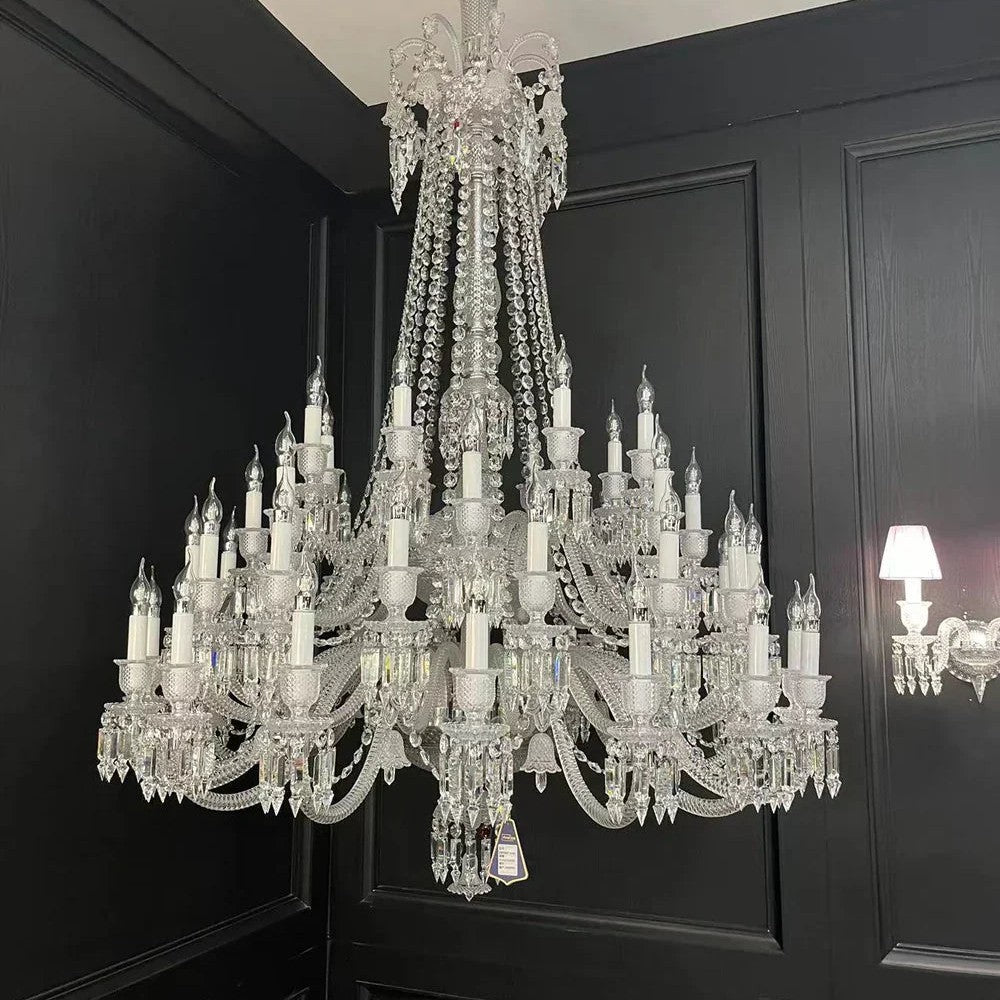 Light Luxury Classic Long Version Tiered Candle Light Crystal Chandelier for High-ceiling Rooms/Living Room