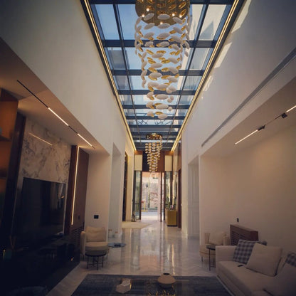 Modern Artistic Unique Golden Dragon Egg Pendant Ceiling Light Fixture for Staircase/ Sales Center/ Hotel