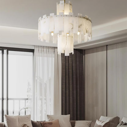Alabaster Chandelier – Elegant Brass & White Alabaster Light Fixture