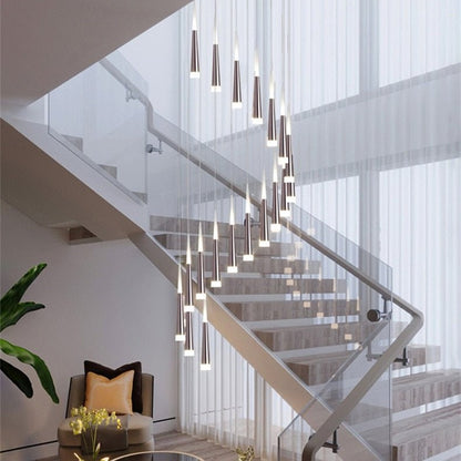 Denise Golden/Black LED Hanging Meteor Rain Staircase Chandelier