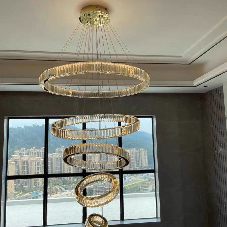 Modern Front Entryway Chandelier 5/6/7 Rings Crystal Gold/ Chrome Finish Ceiling Lamp