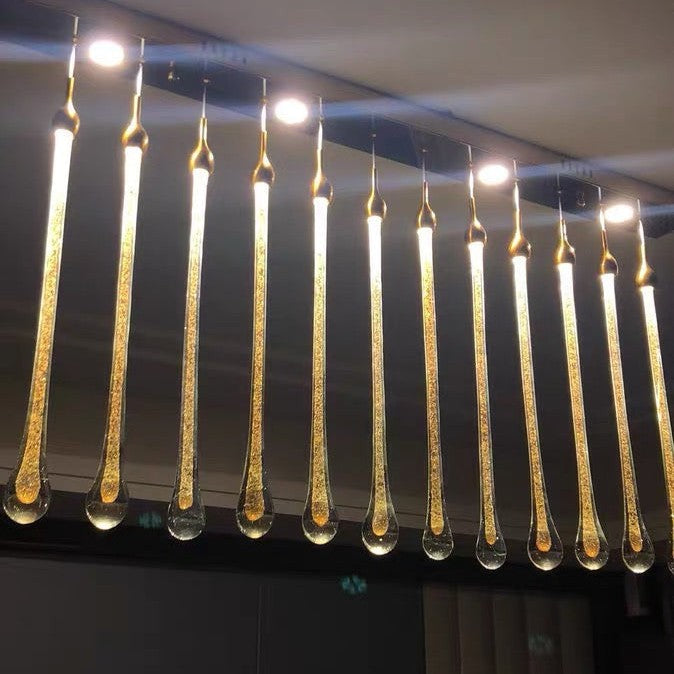 Foyer Glass Drops Pendant Chandelier Spiral Staircase High Ceiling Light Fixture In Gold Finish