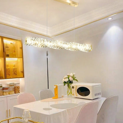 New Nordic Light Luxury Rectangle Brass and Crystal Pendant for Dining Room/Kitchen Island