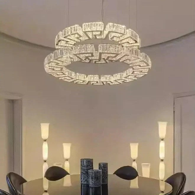Modern Round Gear/Rectangular Mazes Crystal Chandelier