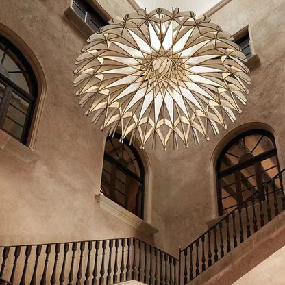 Art Oriental Tone Hand-made Wood Dome Pendant Chandelier for Living/Dining Room