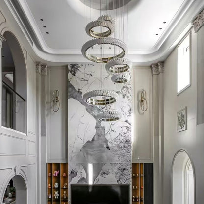 Extra Large Round Acrylic and Stainless Steel Multi-Layer Chandelier for High Ceilings
