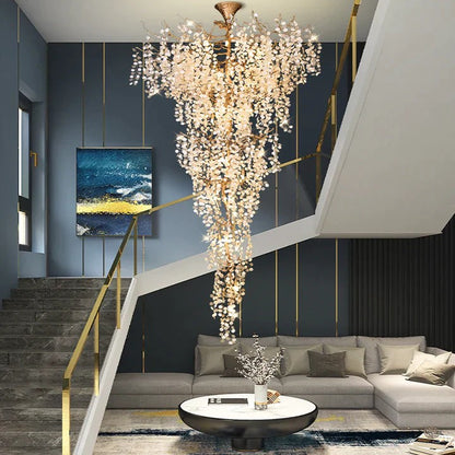 Modern Unique Artistic Flower Brass Branch Semi-flush Mount Chandelier for Living Room/ Hallway/ Entryway/ Staircase