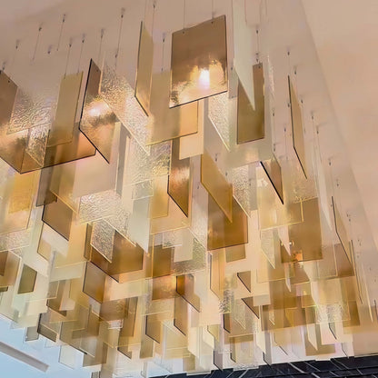 Modern Layered Textured Glass Panel Ceiling Light for Hotel Lobby/Living Room