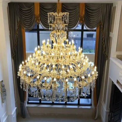 Oversized Luxury Traditional Gold/Chrome Candle Branch Crystal Chandelier for 2-story/Duplex Buildings