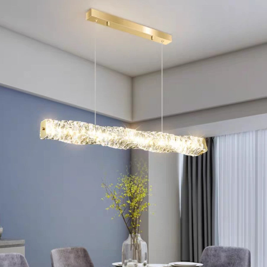 New Nordic Light Luxury Rectangle Brass and Crystal Pendant for Dining Room/Kitchen Island