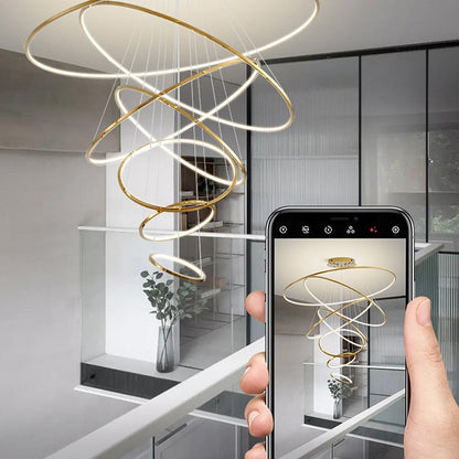 WOMO Large Tiered Ring LED Foyer Chandelier-WM2160