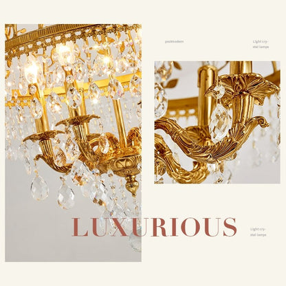 Baroque Luxury Full Copper Crystal Pendent Candle Chandelier for Entryway/Foyer/Dining Room
