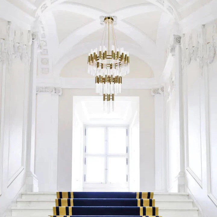 Post-modern Simple Light Luxury 3-Tier Round Glass Tubes Chandelier