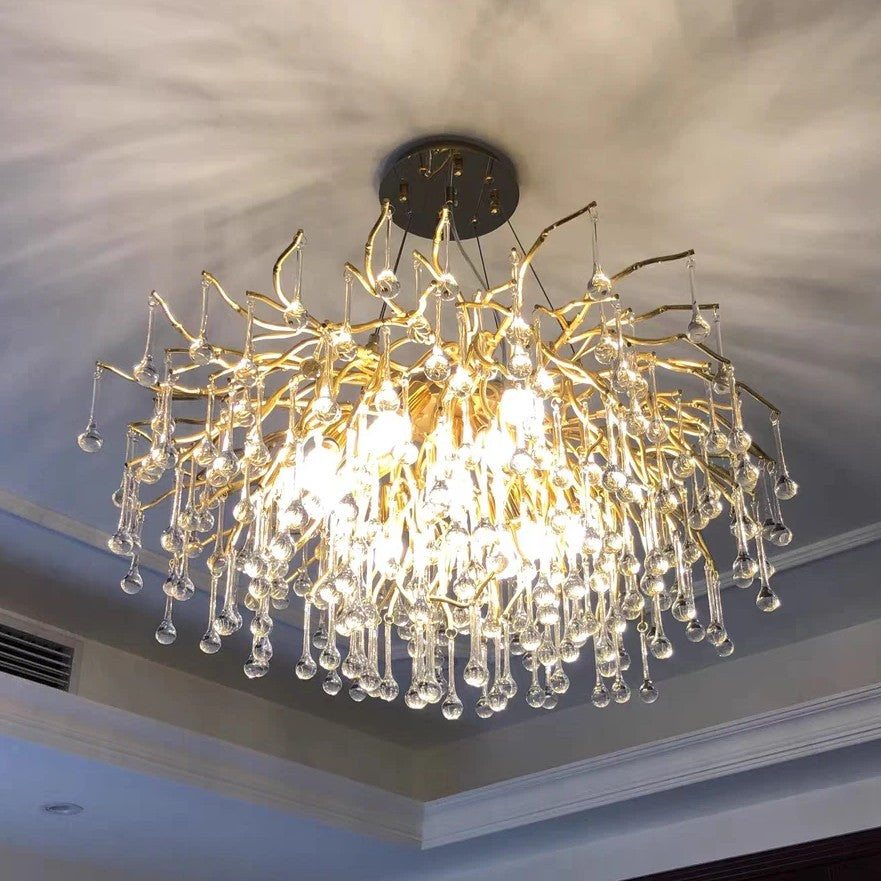 Stunning Tree Branch Crystal Chandelier with Clear Teardrop-shaped for Living/Dining Room